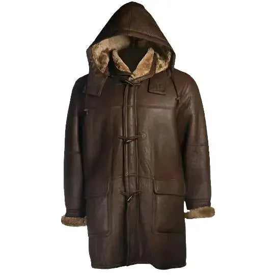 Men’s Brown Shearling Hoodie Coat-0