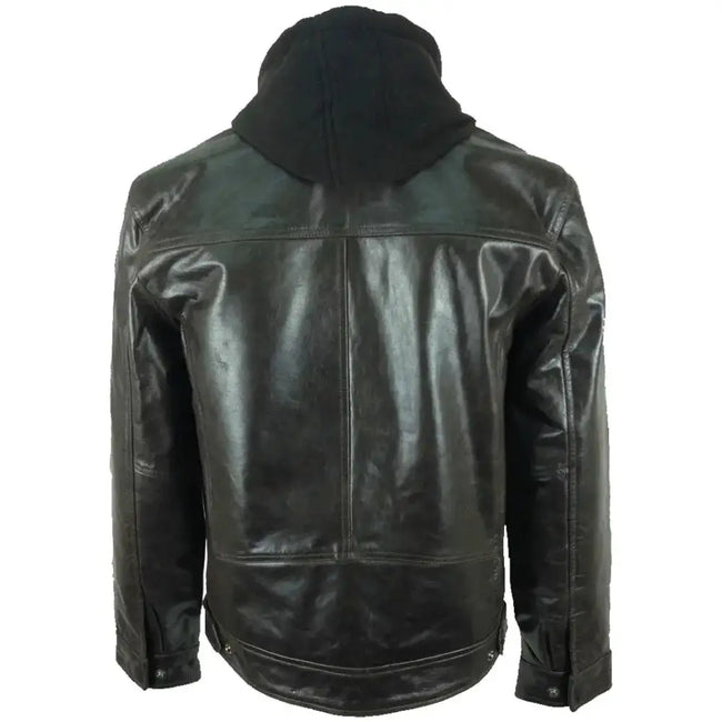 Men's Fashion Brown Hooded Real Leather Jacket-1