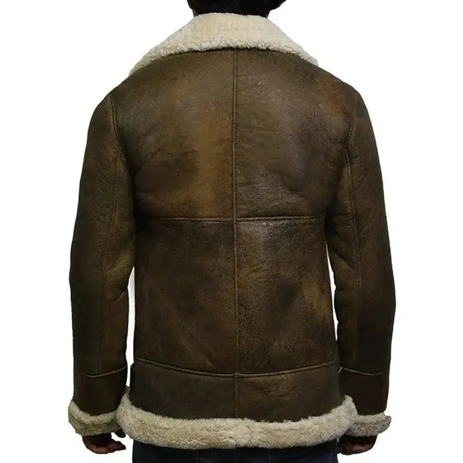 Men’s Flying Bomber Sheepskin Leather Shearling Aviator Jacket-1