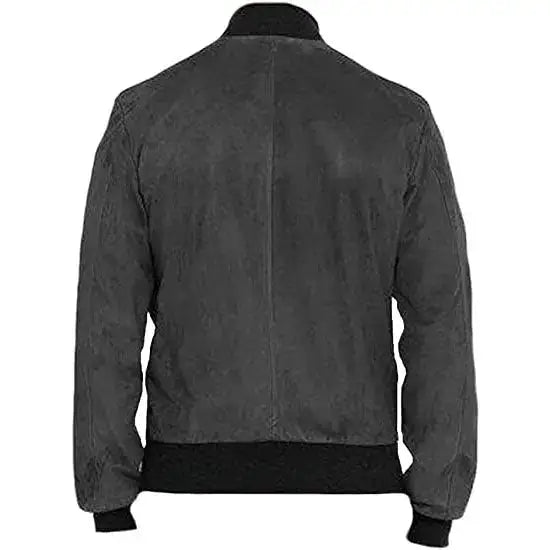 Mens Grey Suede Bomber Jacket-1