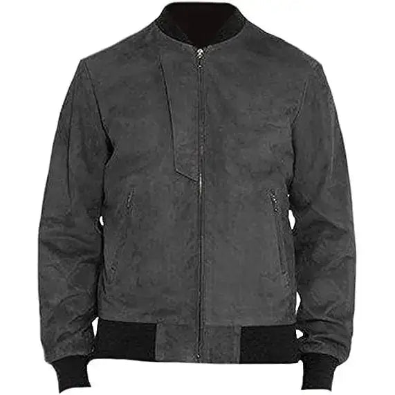 Mens Grey Suede Bomber Jacket-0