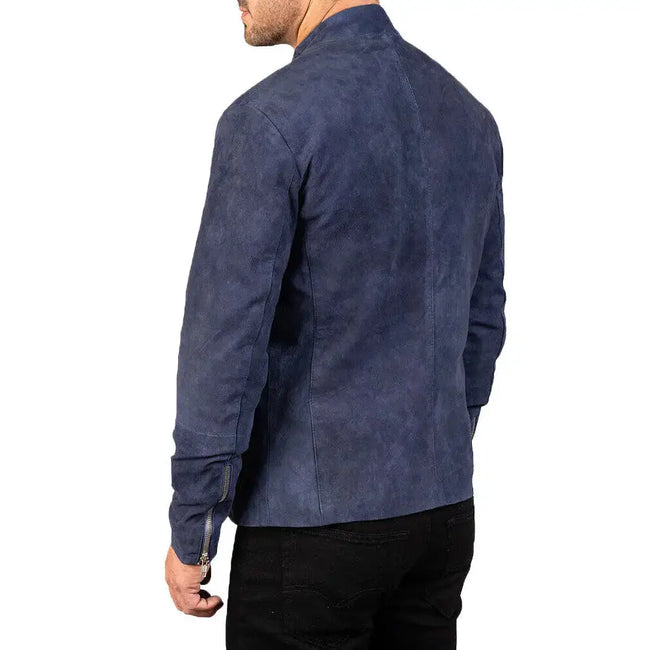Men's Navy Blue Suede Biker Jacket-1
