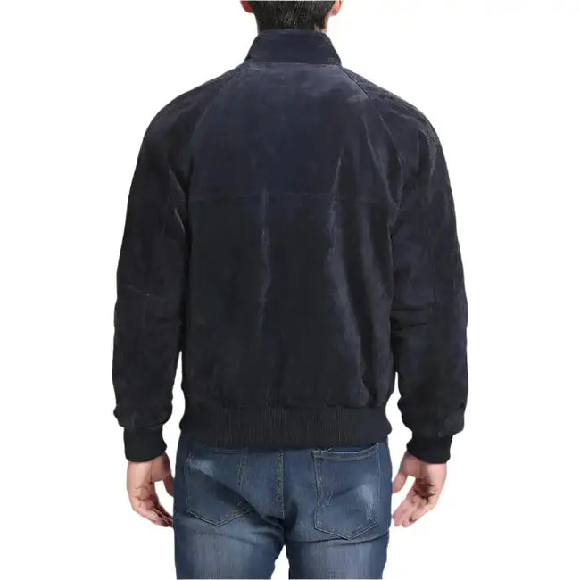 Men's Navy Blue Suede Bomber Leather Jacket-1