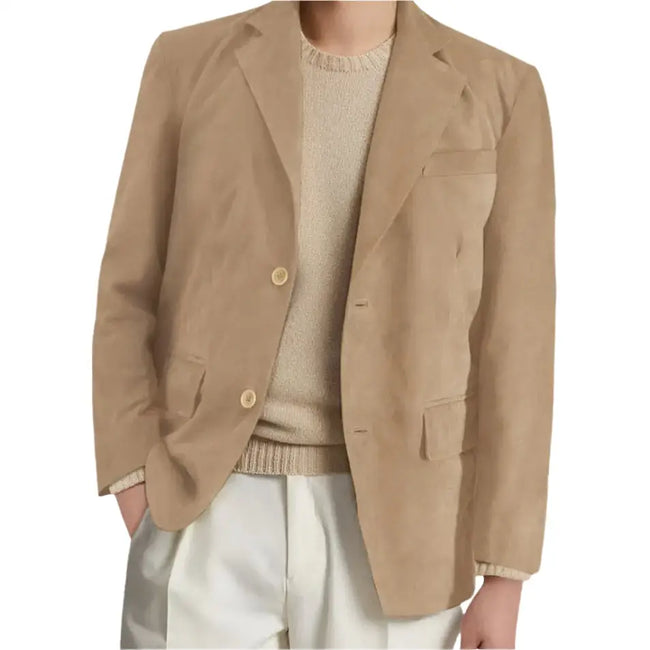 Mens Real Suede Leather Blazer Coat-0