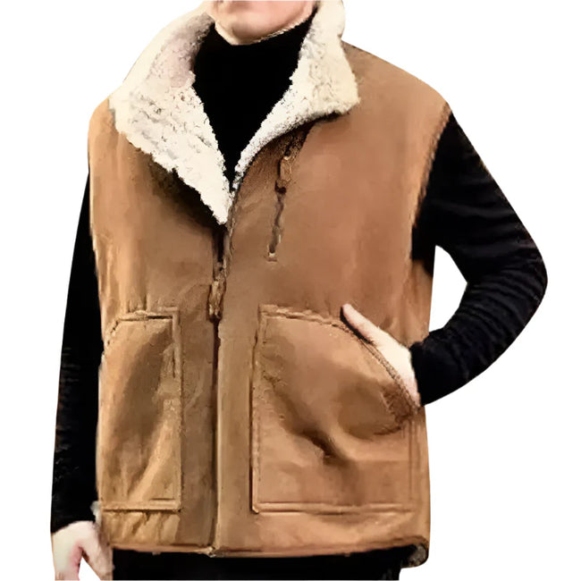 Mens Shearling B3 Bomber Vest Aviator Gilet-0