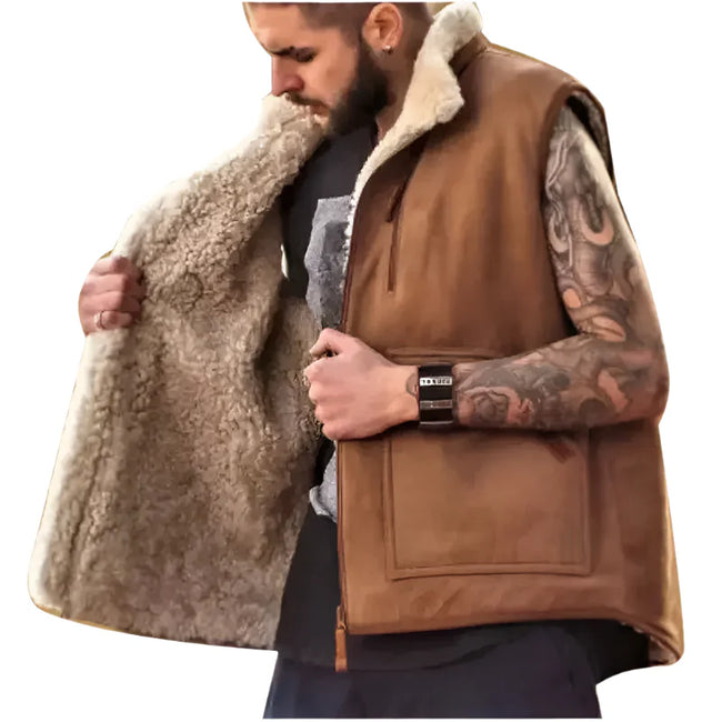 Mens Shearling B3 Bomber Vest Aviator Gilet-1