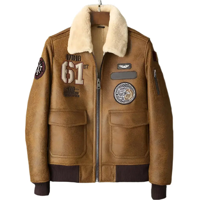 Men’s Brown Embroidered Sheepskin Shearling Jacket-0
