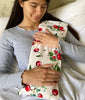 Hot Cherry Rectangular/Cervical Neck Pillow in Unbleached, Pre-washed, Natura Denim with Cherry Print Pillowcase