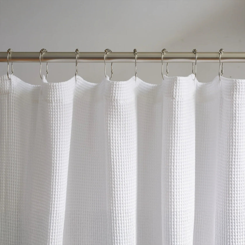Organic Cotton Waffle Shower Curtain White | Mold Resistant, Quick Dry | Standard Sizes & Made to Measure-0