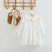 Baby Girl Solid Color White Mesh Embroidered Pattern Long Sleeve Dress