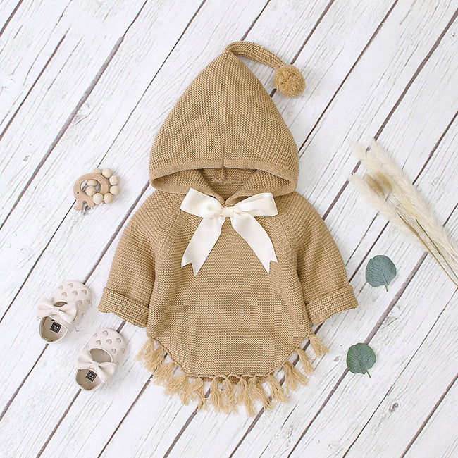Snuggle Season Ready! 💕 Baby Girl Knit Hoodie with Big Bow & Matching Hat