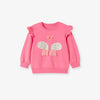 Spring and Autumn Girls Butterfly Cartoon Pattern Long Sleeves Crew Neck Top Sweatshirt and White Pants Clothing Set