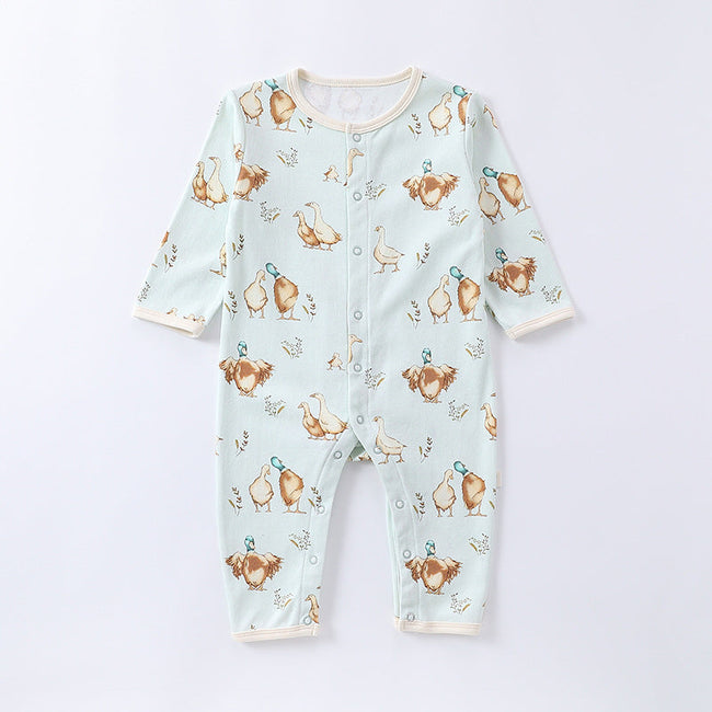 Autumn and Spring Arrival Baby Unisex Animals Pattern Long Sleeves Crew Neck Single Breasted Rompers