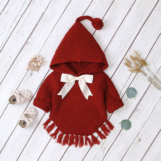 Snuggle Season Ready! 💕 Baby Girl Knit Hoodie with Big Bow & Matching Hat