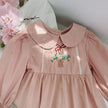 Arrival Autumn Girls Flowers Embroidery Pattern Long Sleeves Pink Dress