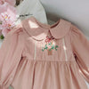 Arrival Autumn Girls Flowers Embroidery Pattern Long Sleeves Pink Dress