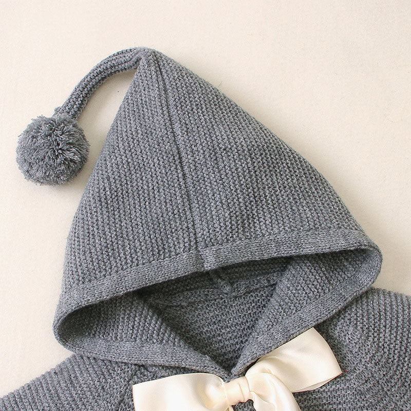 Snuggle Season Ready! 💕 Baby Girl Knit Hoodie with Big Bow & Matching Hat
