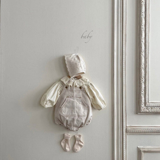 Baby Flower Embroidered Pattern Ruffle Lapel Design Quality Onesies & Shirt