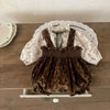 Arrival Autumn Baby Girls Vine Print Bow-Tied Long Sleeves Top And Vintage Strap Overalls Clothing Set