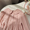 Arrival Autumn Girls Flowers Embroidery Pattern Long Sleeves Pink Dress