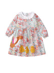Design Autumn Girls Floral and Chicks Pattern Ruffle Collar Long Sleeves Dress