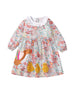 Design Autumn Girls Floral and Chicks Pattern Ruffle Collar Long Sleeves Dress