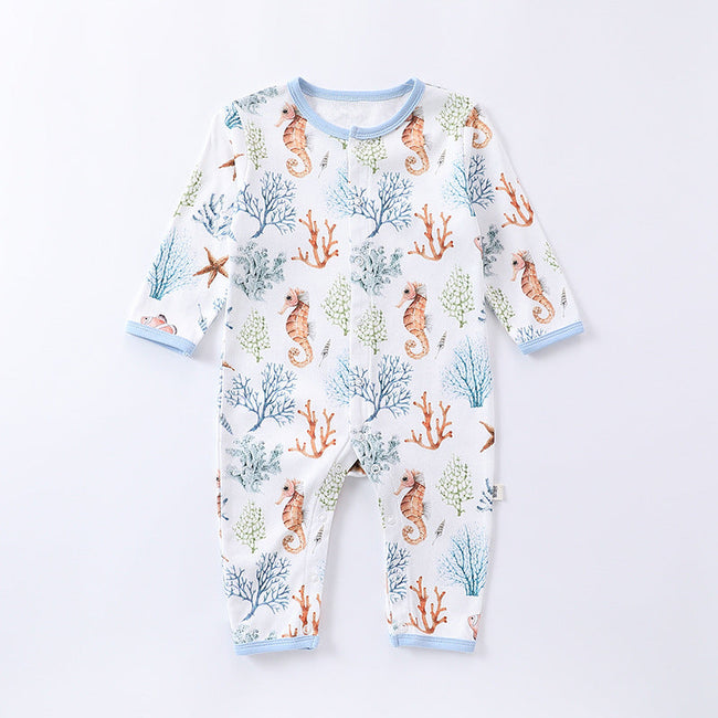 Autumn and Spring Arrival Baby Unisex Animals Pattern Long Sleeves Crew Neck Single Breasted Rompers