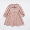 Arrival Autumn Girls Flowers Embroidery Pattern Long Sleeves Pink Dress
