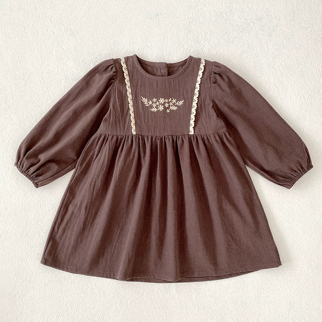 Autumn Baby Girls Northern Europe Style Flowers Embroidered Pattern Long-sleeved Onesies and Dress – Princess Sister Matching Set