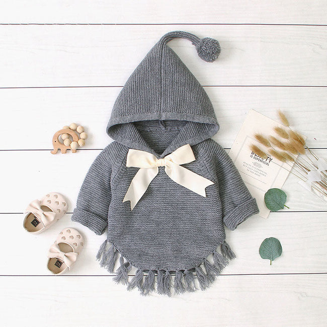 Snuggle Season Ready! 💕 Baby Girl Knit Hoodie with Big Bow & Matching Hat