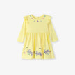 Autumn Arrival Cartoon Rabbits and Flowers Pattern Long Sleeves Crew Neck Dress for Stylish Girls