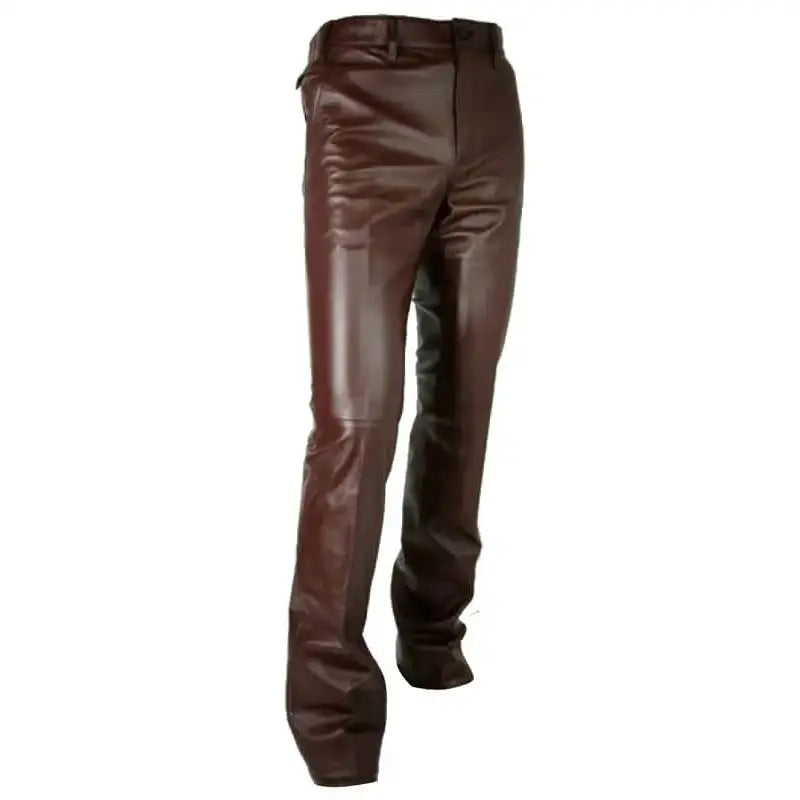 Men's Stylish Pure Brown Leather Pants-2