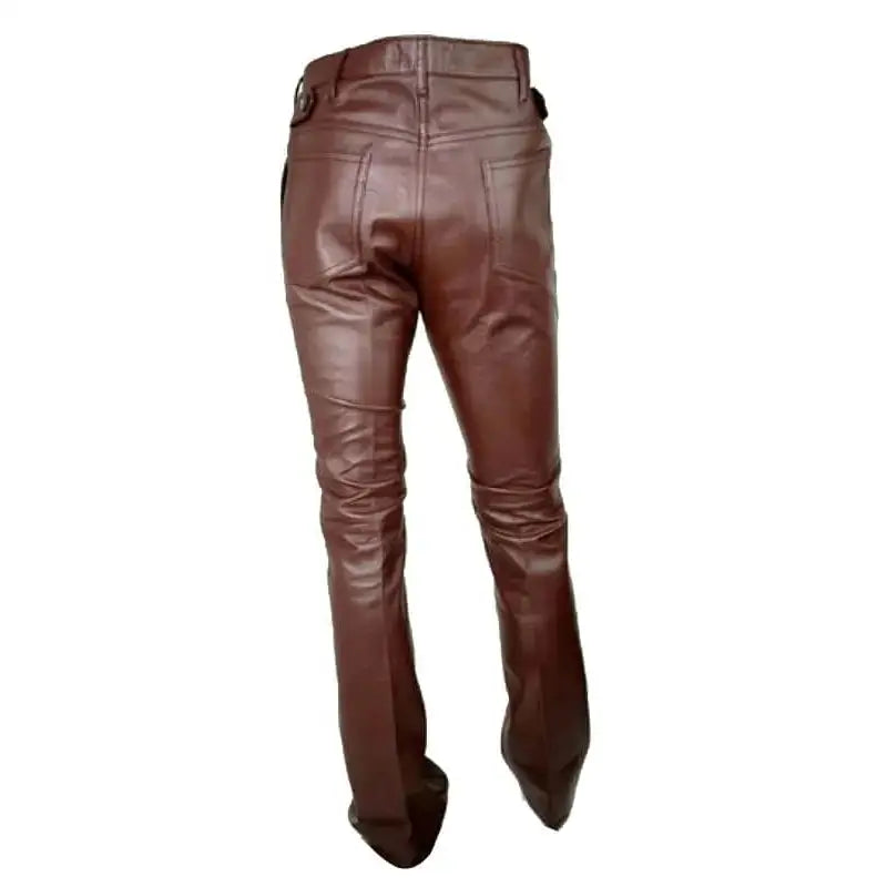 Men's Stylish Pure Brown Leather Pants-3