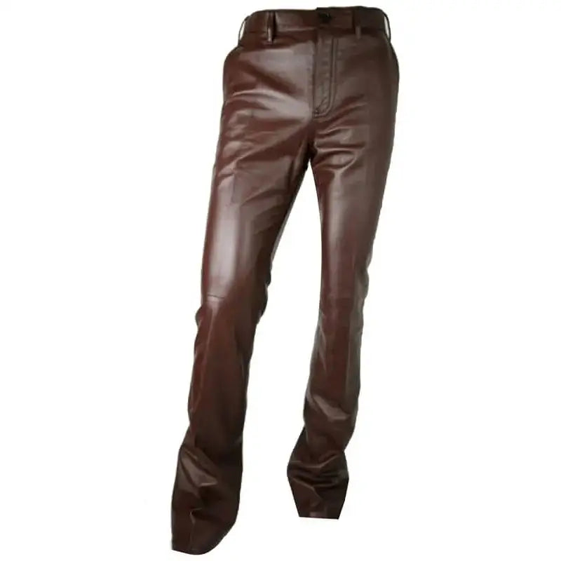 Men's Stylish Pure Brown Leather Pants-0