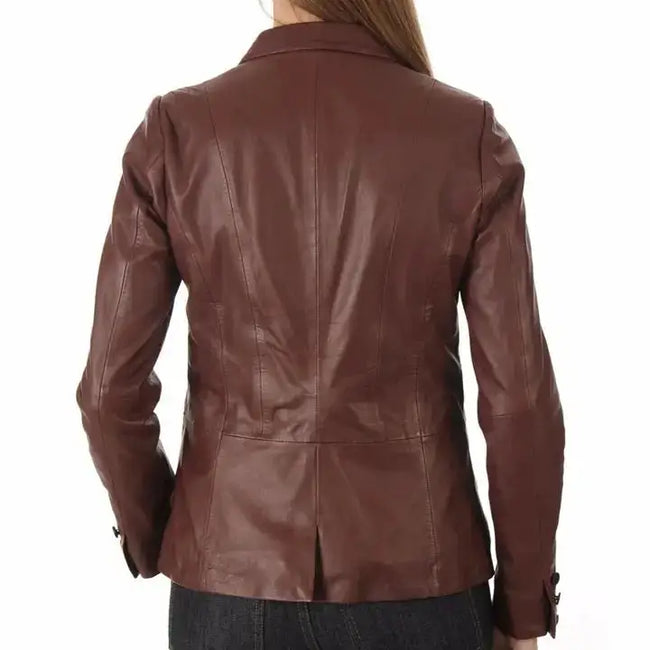 Women’s Brown Lambskin Leather Blazer-1