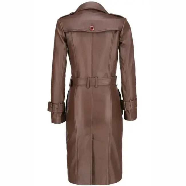 Women's Brown Leather Long Coat-1