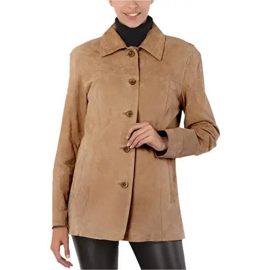 Women’s Brown Suede Leather Car Coat-1