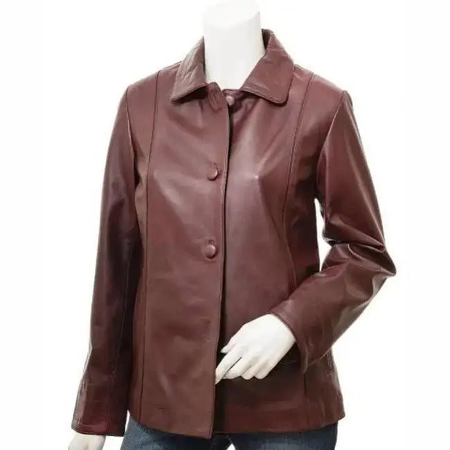 Women’s Burgundy Sheepskin Leather Coat-0