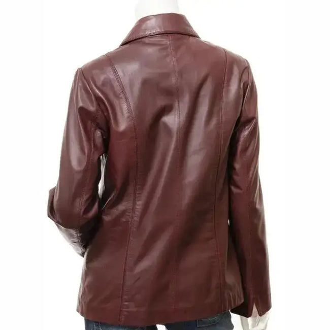 Women’s Burgundy Sheepskin Leather Coat-1