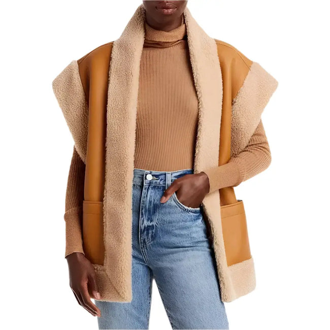 Women’s Tan Brown B3 RAF Aviator Shearling Leather Vest-0