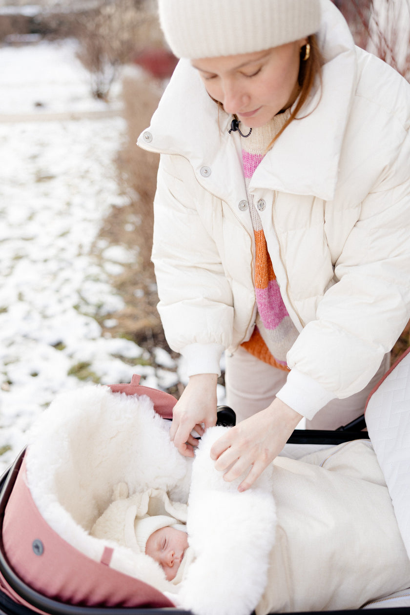 White Natural Sheepskin Stroller Sleeping Bag-0